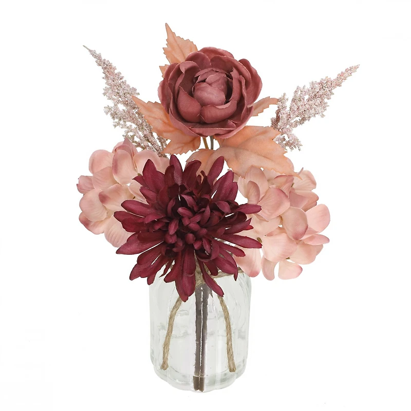 12" Burgundy & Blush Mum & Hydrangea in Glass Container by Ashland®