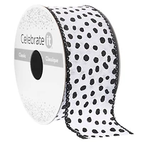1.5" x 3yd. White & Black Faux Linen Wired Dots Ribbon by Celebrate It® Classic
