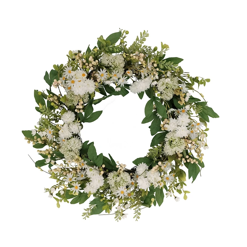 30" White Mum & Daisy Floral Spring Wreath