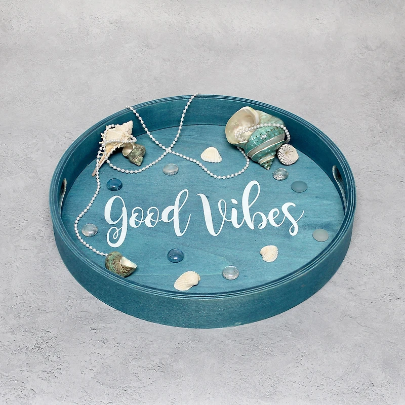Elegant Designs™ 13.8" Round Good Vibes Serving Tray with Handles