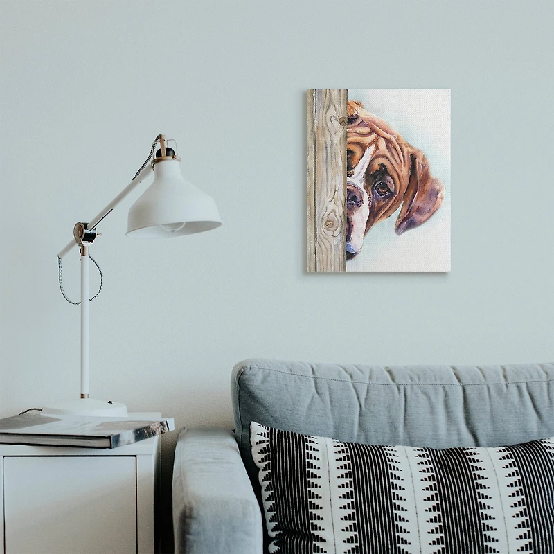 Stupell Industries Boxer Dog Hide and Seek Puppy Portrait Canvas Wall Art