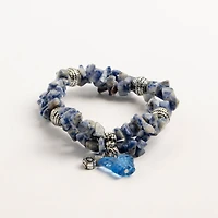 John Bead Sodalite Natural Blue Stone Bracelet with Butterfly Charm