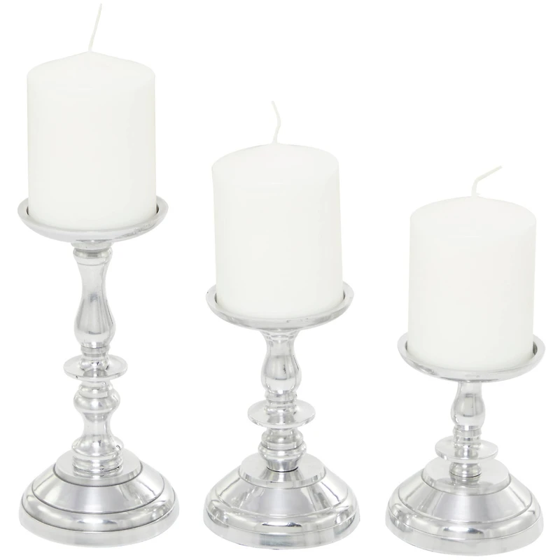 Silver Aluminum Pillar Candle Holder Set