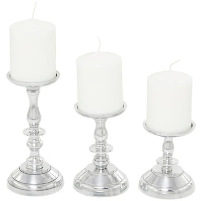 Silver Aluminum Pillar Candle Holder Set