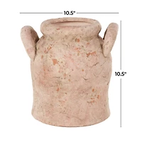 10.5" Pink Ceramic Antique Style Distressed Decorative Vase with Handles