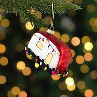 Decked Out Holiday Camper Glass Christmas Ornament - 3" - White and Red