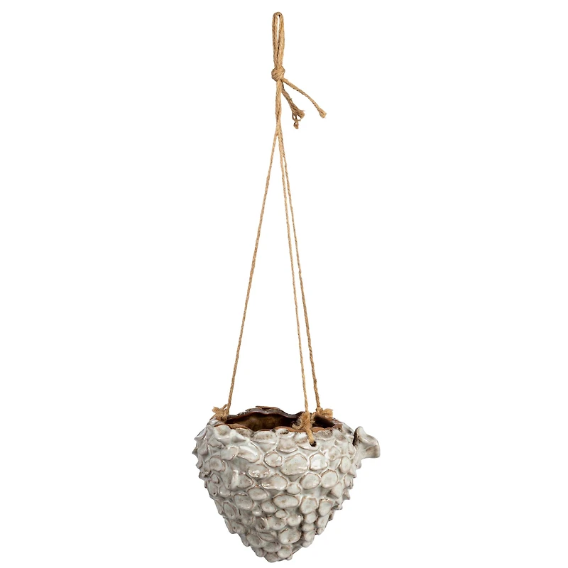 Hello Honey® 7.5" Ivory Hanging Stoneware Seashell Planter with Rope