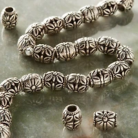 Silver-Plated Antique Flower Carved Tube Beads, 10mm by Bead Landing™