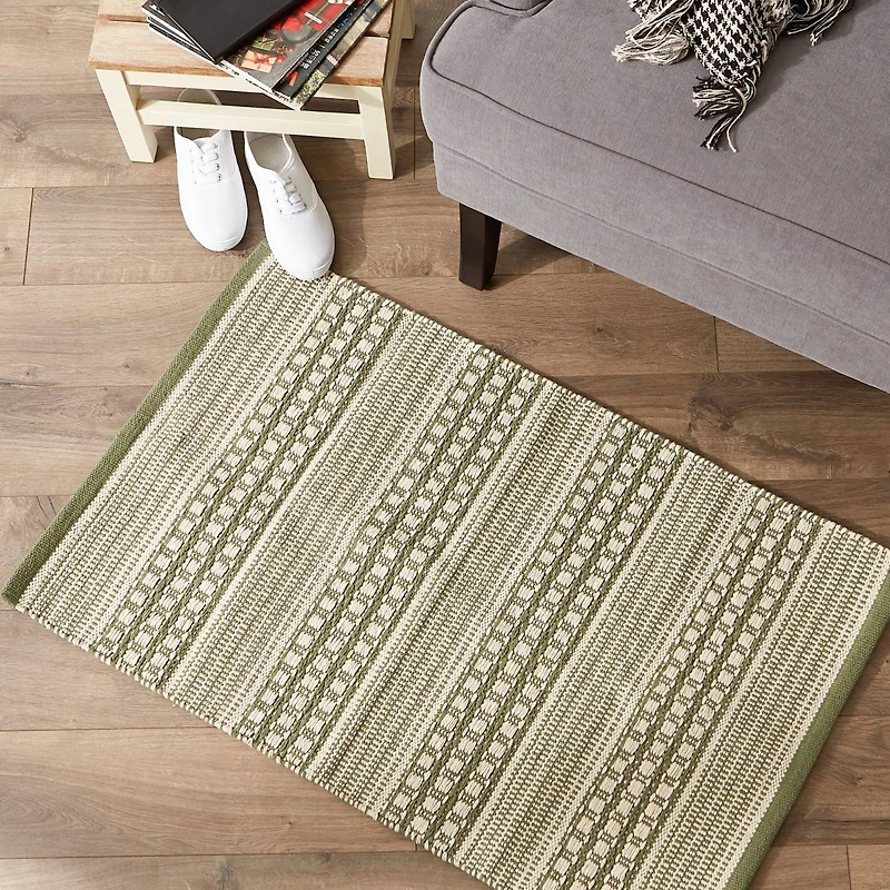DII® Artichoke Green Dobby Stripe Hand-Loomed Rug, 2ft. x 3ft.