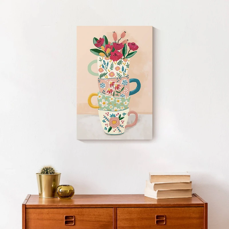 Floral Mug Stack Canvas Wall Art