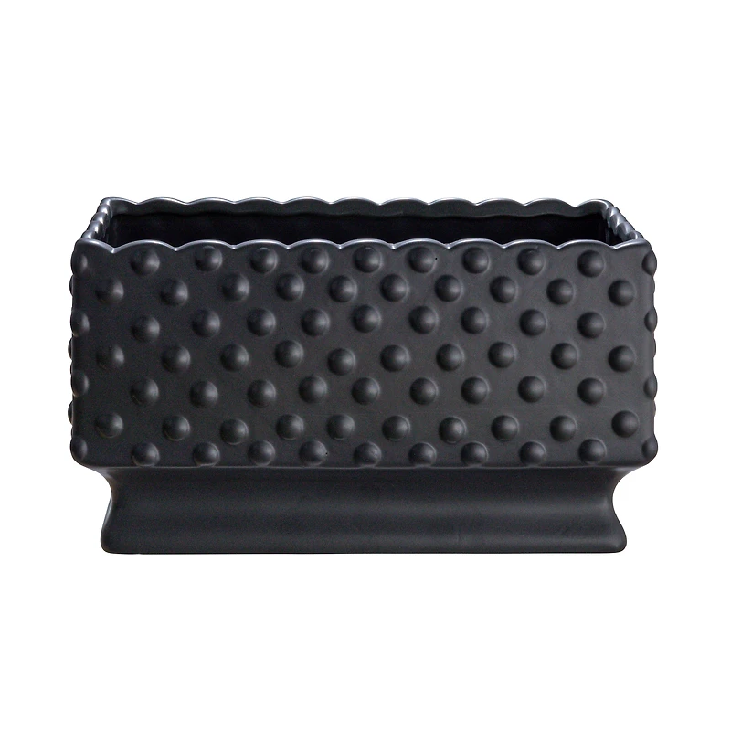 Hello Honey® 11" Black Ceramic Hobnail Planter with Scalloped Edge