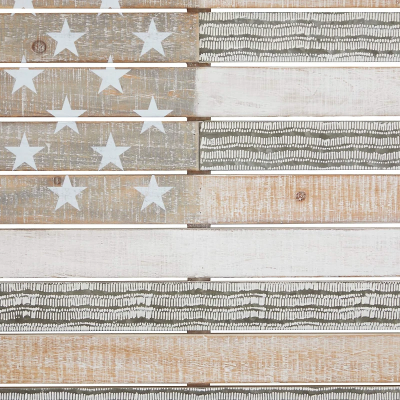 White Wood French Country American Flag Wall Decor, 26" x 38" x 2"