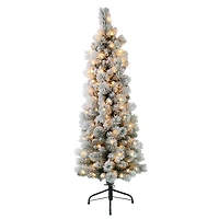 6 Pack: 4.5ft. Pre-Lit Flocked Portland Pine Pencil Artificial Christmas Tree, Clear Lights