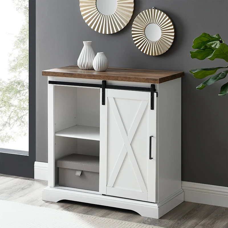 Walker Edison Reclaimed Barnwood 32" Sliding Barn Door Farmhouse Accent Cabinet