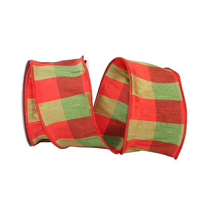 Reliant 2.5" x 10yd. Wired Orange & Green Plaid Dupioni Ribbon