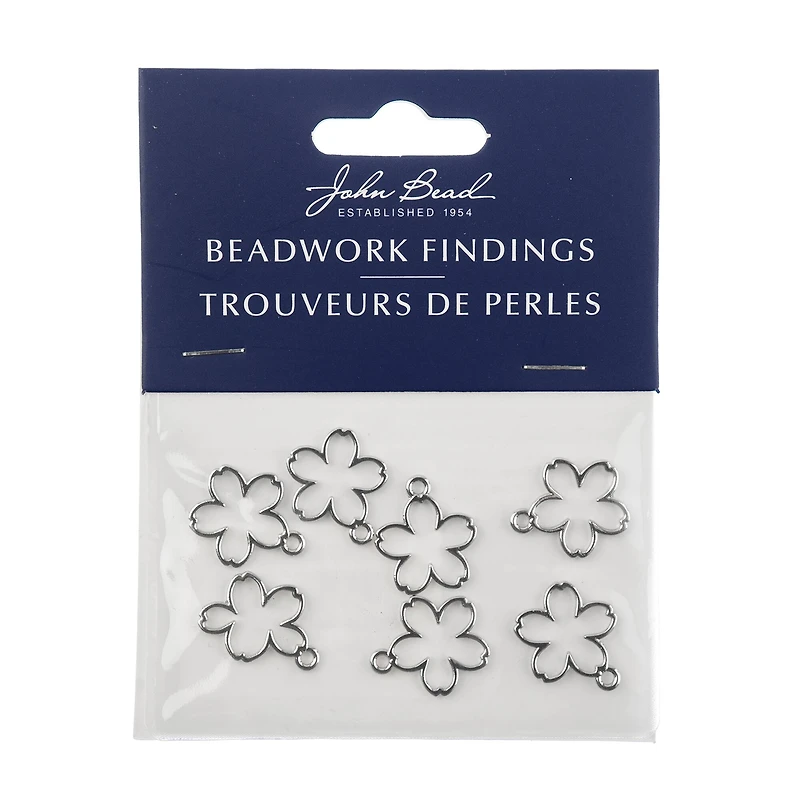 John Bead 17mm Silver Cherry Blossom Beadwork Pendants, 7ct.