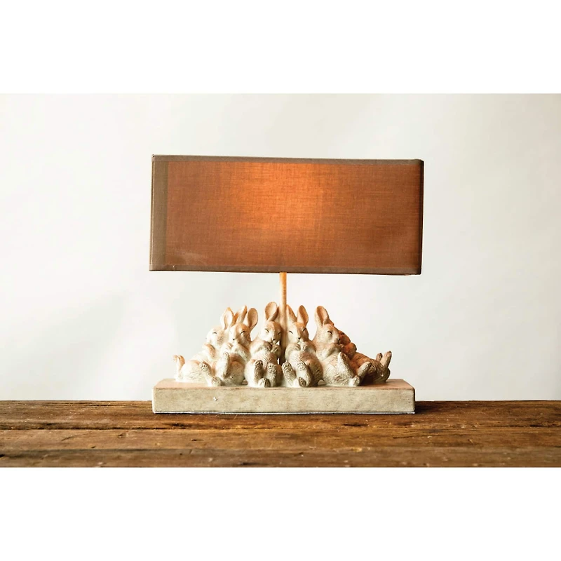 Hello Honey® 14" White and Sand Rabbit Table Lamp with Rectangle Linen Shade