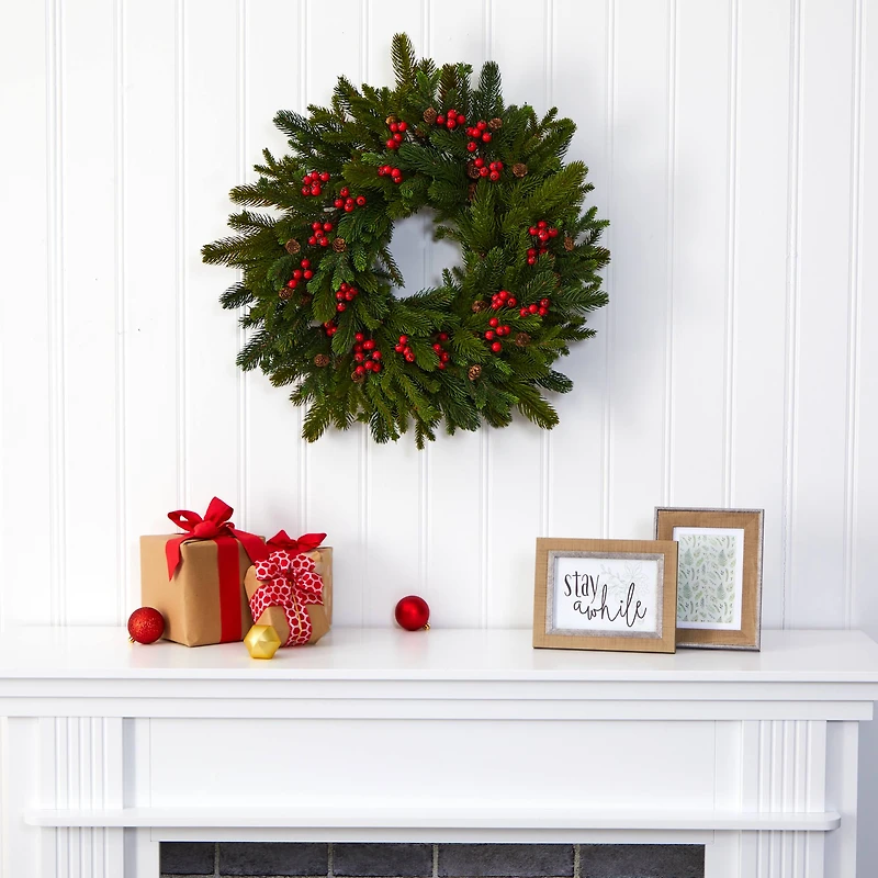 22" Pine, Pinecone & Berry Artificial Wreath