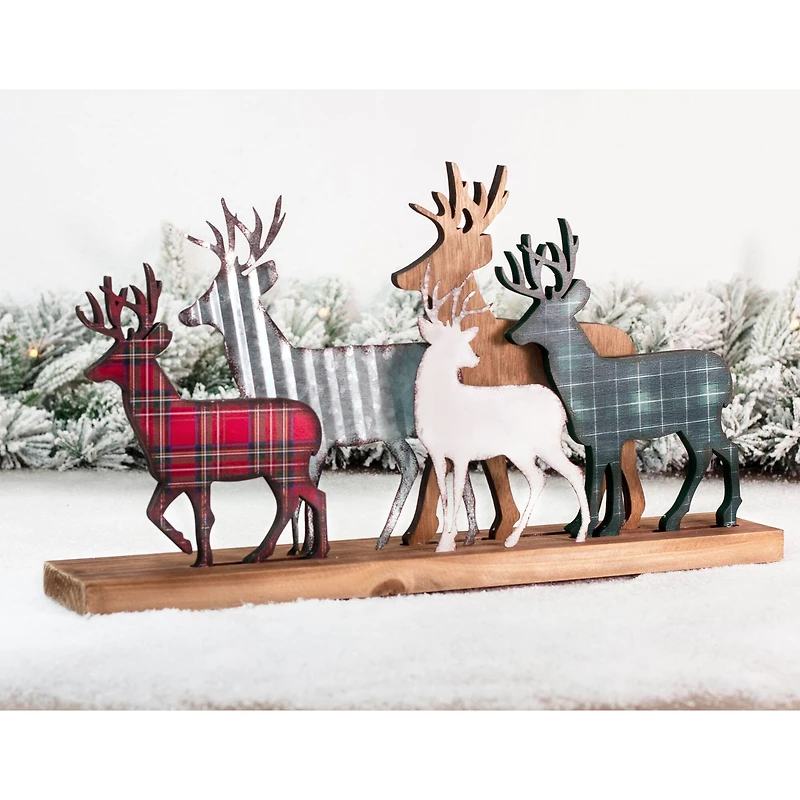Glitzhome® 18" Galvanized Metal & Wooden Reindeer Table Décor