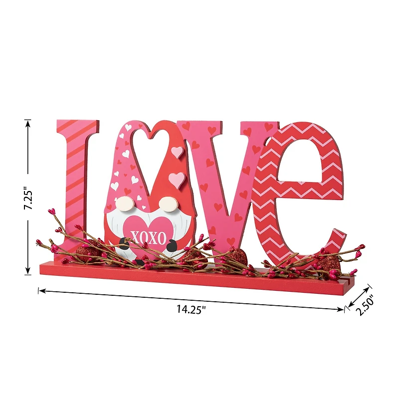 Glitzhome® 14.25" Valentine's LOVE Wooden Gnome Table Decor