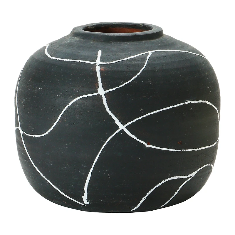 6.5" Black & White Terra Cotta Vase