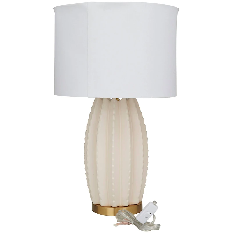 CosmoLiving by Cosmopolitan Cream Ceramic Gourd Style Base Table Lamp with Drum Shade 15" x 15" x 24"