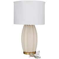 CosmoLiving by Cosmopolitan Cream Ceramic Gourd Style Base Table Lamp with Drum Shade 15" x 15" x 24"