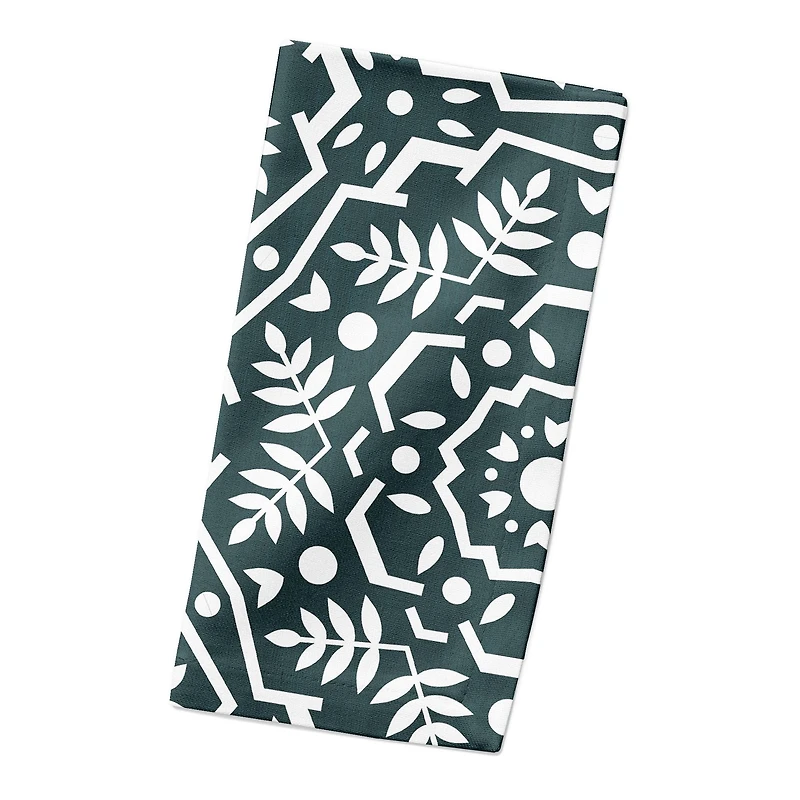 Folk Floral Teal 10" x 10" Cotton Twill Napkin