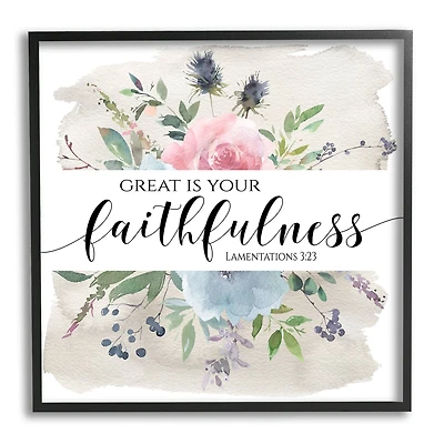 Stupell Industries Great Is Your Faithfulness Lamentations 3:23 Wild Florals Framed Wall Art
