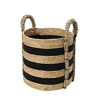 Household Essentials 20" Black & Natural Stripes Braided Basket with Handles