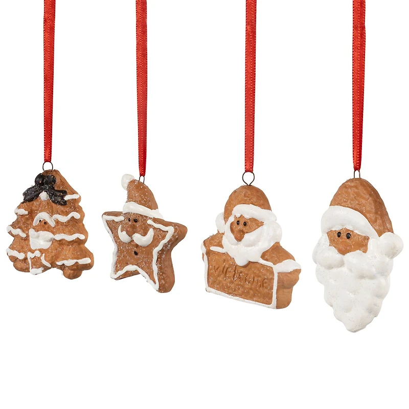 Set of 4 Santa Claus Gingerbread Christmas Ornaments 2.5"