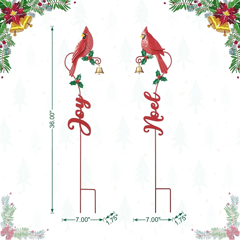 Glitzhome® 3ft. Metal Cardinal Joy & Noel with Bell Yard Stake Set