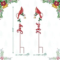 Glitzhome® 3ft. Metal Cardinal Joy & Noel with Bell Yard Stake Set