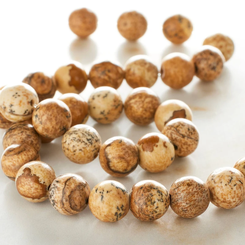 12 Pack: Natural Picture Jasper Round Beads, 8mm by Bead Landing™