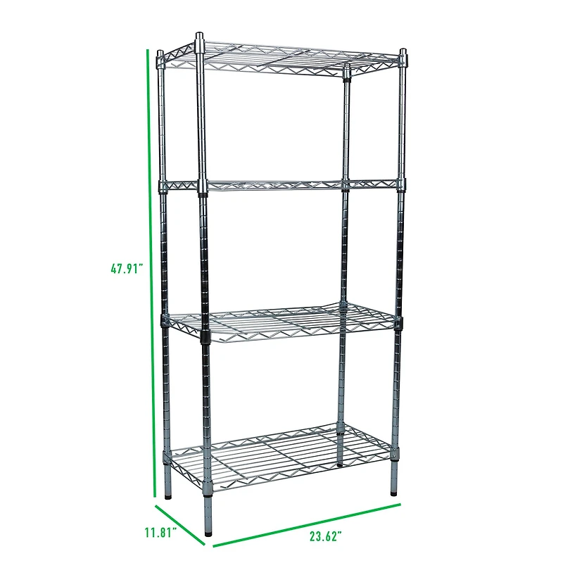 Mind Reader Alloy Collection Silver Adjustable 4-Tier Industrial Metal Storage Shelf