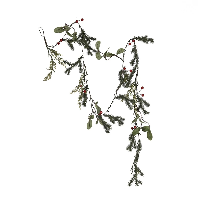 Hello Honey® 6ft. Green Decorative Faux Pine & Mistletoe Garland with Red Berries