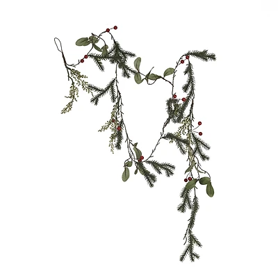 Hello Honey® 6ft. Green Decorative Faux Pine & Mistletoe Garland with Red Berries