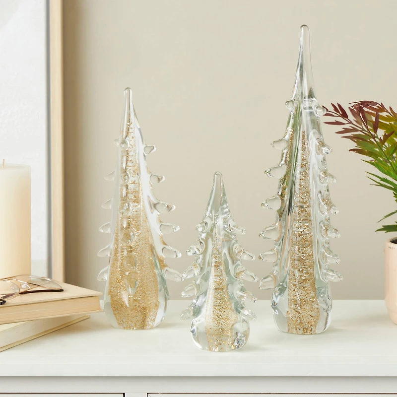 Gold & Clear Decorative Glass Sculpture Set
