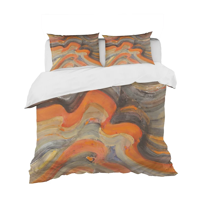 Designart 'Abstract Gilded Orange Waves' Geometric Bedding Set