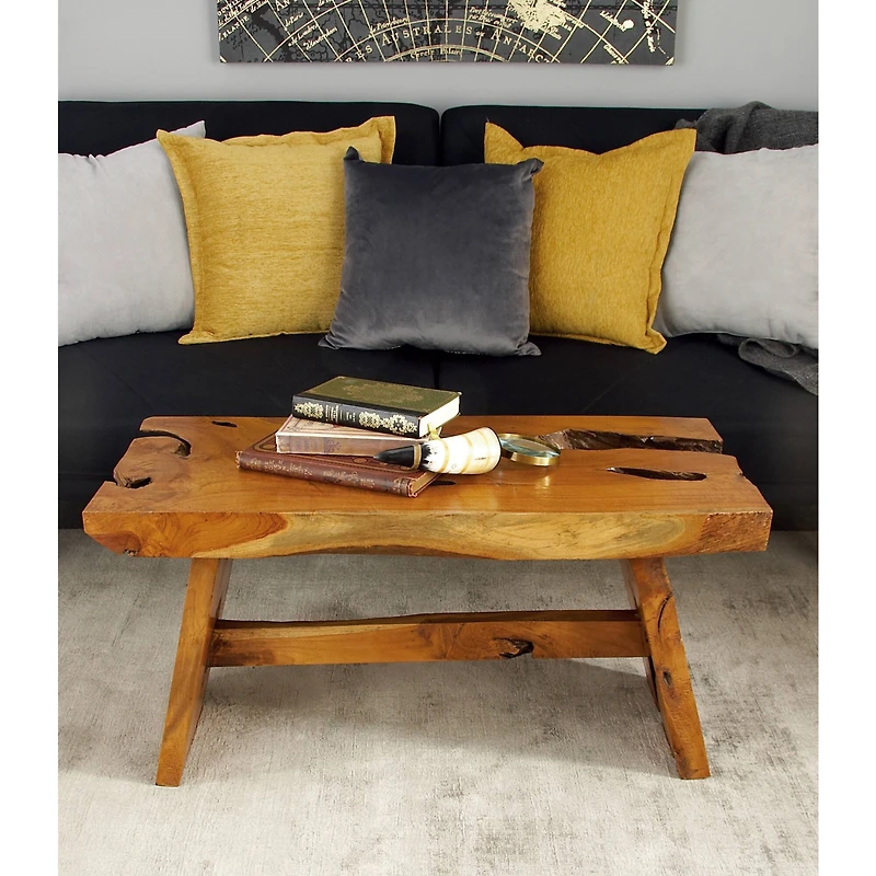 35" Brown Teak Contemporary Coffee Table