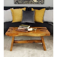 35" Brown Teak Contemporary Coffee Table