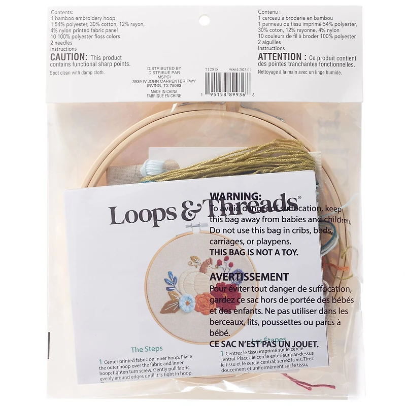 6" Pumpkin & Floral Stamped Design Embroidery Kit by Loops & Threads®