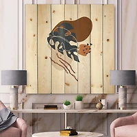 Designart - Elementary Shapes With Abstract Flowers Plants III - Modern Print on Natural Pine Wood