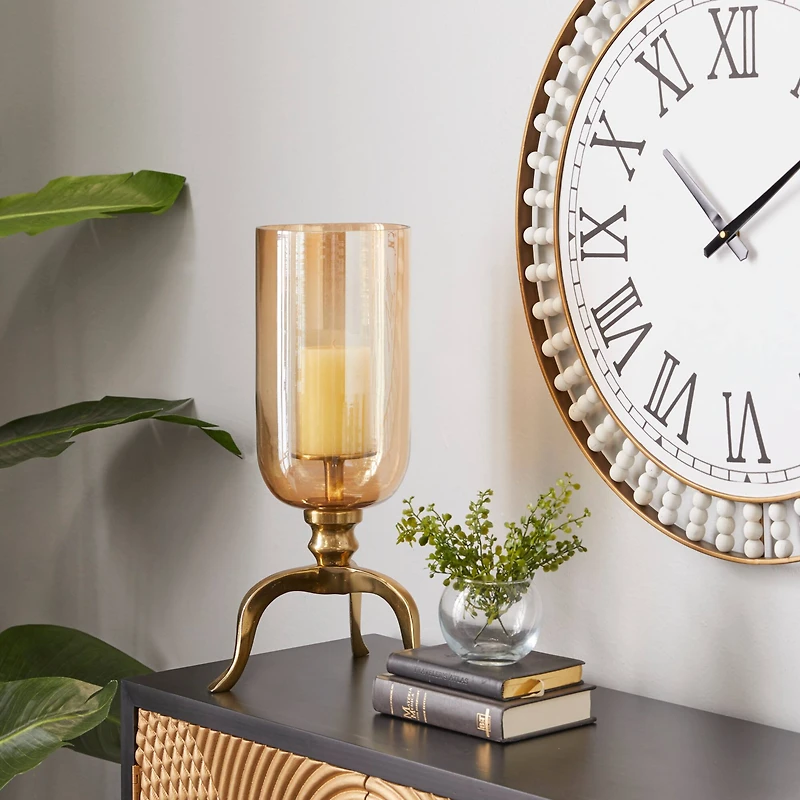 18" Gold Aluminum & Glass Traditional Candlestick Holder