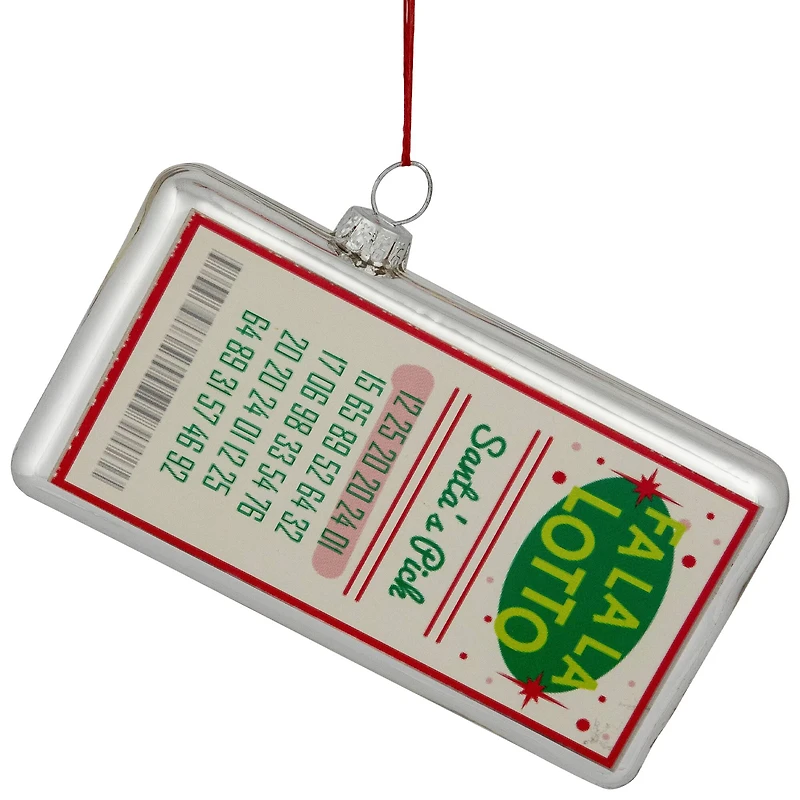 Glass "Fa La La Lotto Santa's Pick" Hanging Christmas Ornament - 4.25" - Silver