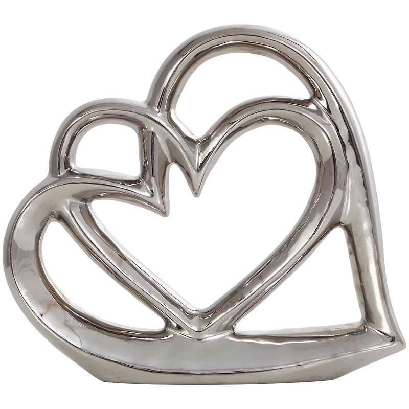 10" Silver Ceramic Heart Abstract Overlapping Sculpture