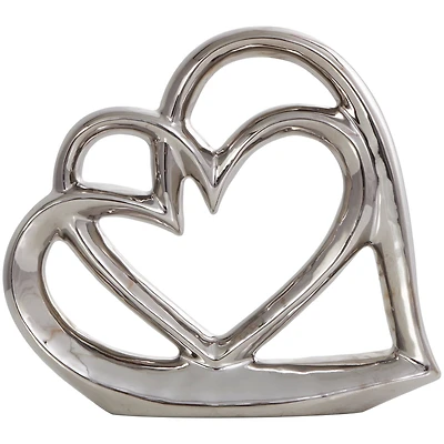 10" Silver Ceramic Heart Abstract Overlapping Sculpture
