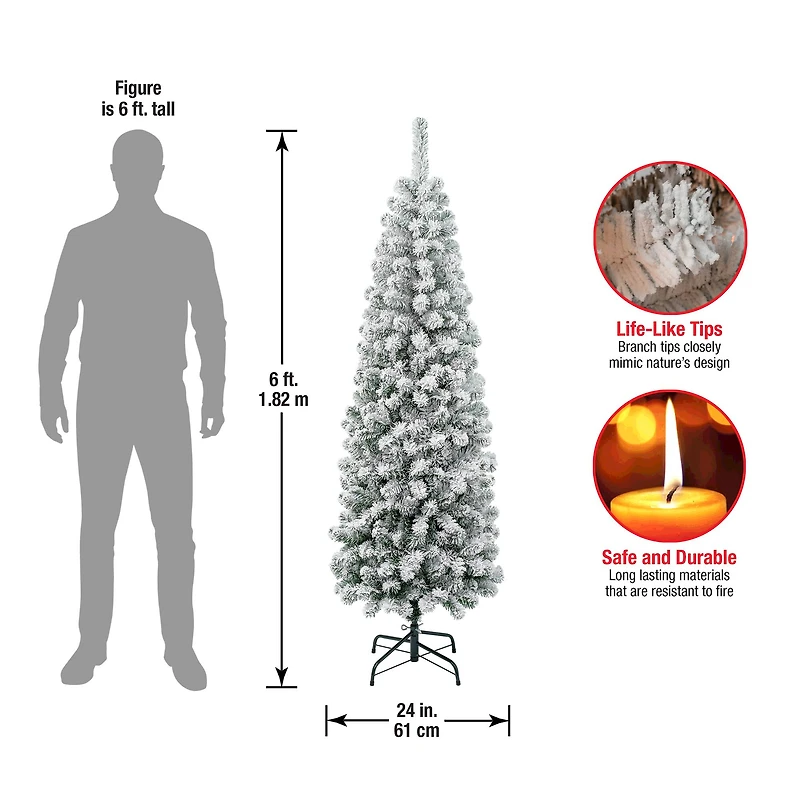 6ft. Unlit Acacia Pencil Slim Flocked Artificial Christmas Tree