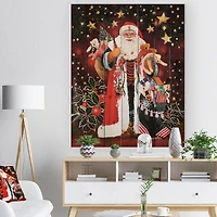 Designart Happy Santa Claus Christmas Print on Natural Pine Wood