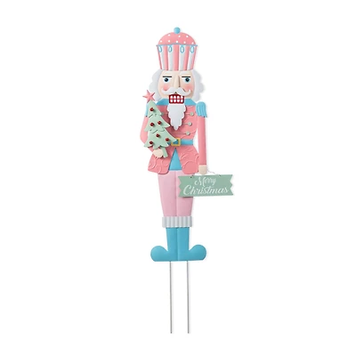 Glitzhome® 36" Metal Christmas Pink Nutcracker Yard Stake